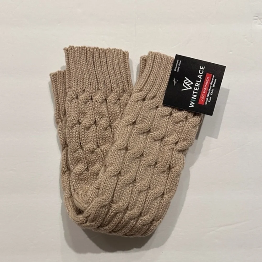 Winterlace acrylic Knit Tan leg warmers OS